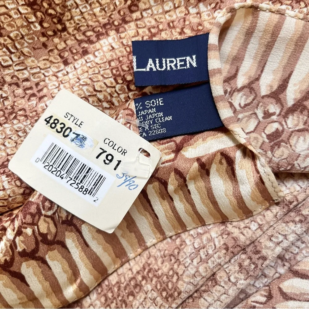 Vintage Ralph Lauren 100% Silk Scarf Animal Print Japan Preppy Classic 90s Camel - Picture 4 of 12